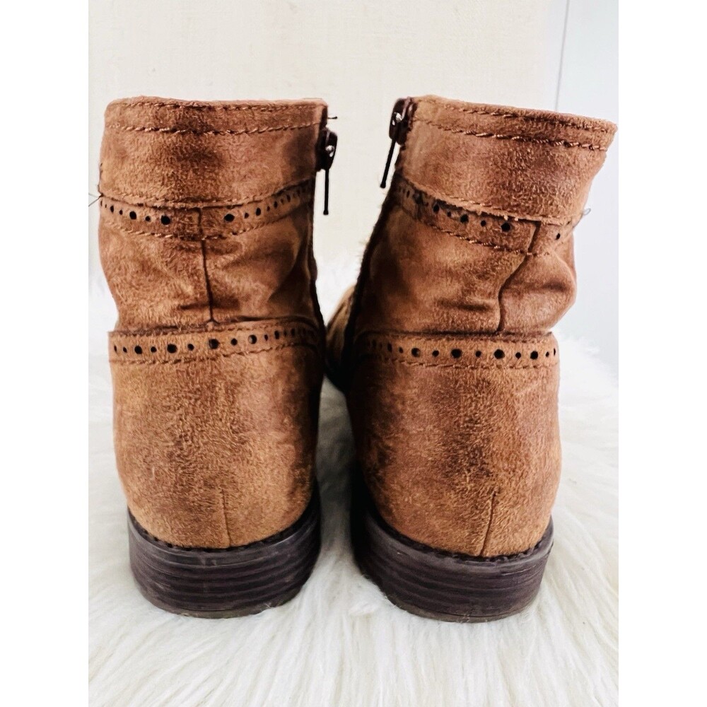 White Mountain Tate Womens Ankle Boots Tobacco Suedette Lace Up Side Zip 7M - Picture 5 of 9